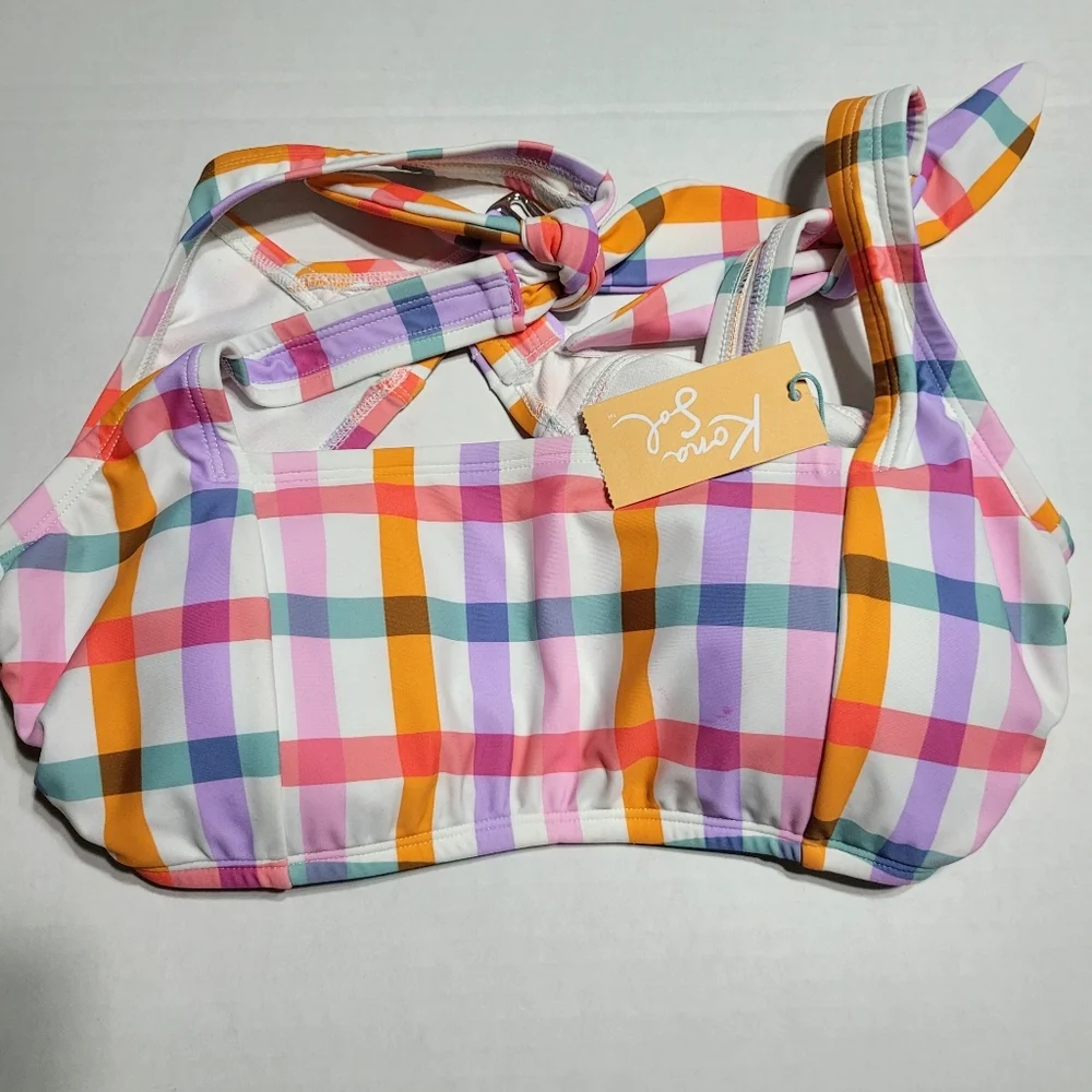 NWT! Kona Sol Bikini Checkered Top, Size XL (16)